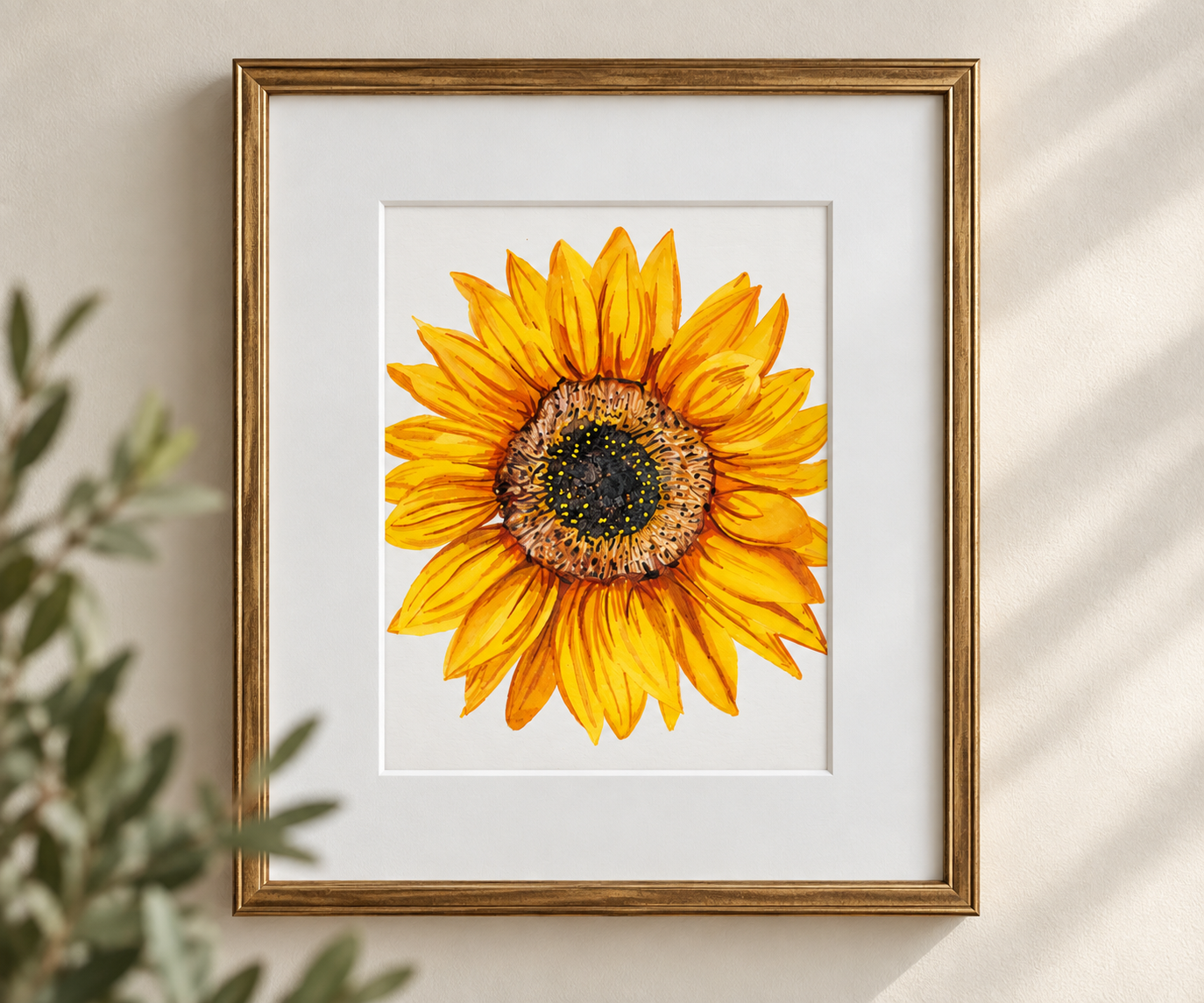 Sun-Kissed Sunflower | Watercolor Print | 5x7 with 8x10 Mat