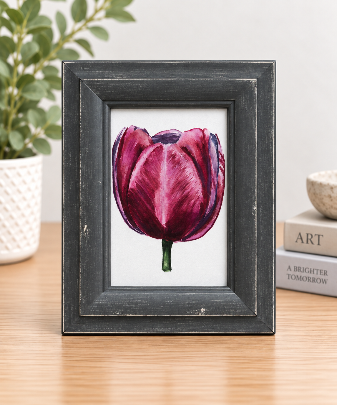 Velvet Bloom | Framed Tulip Watercolor Print | 5x7