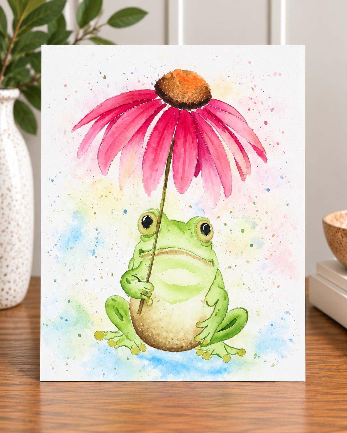 Under the Coneflower | Frog Watercolor Print | 8x10