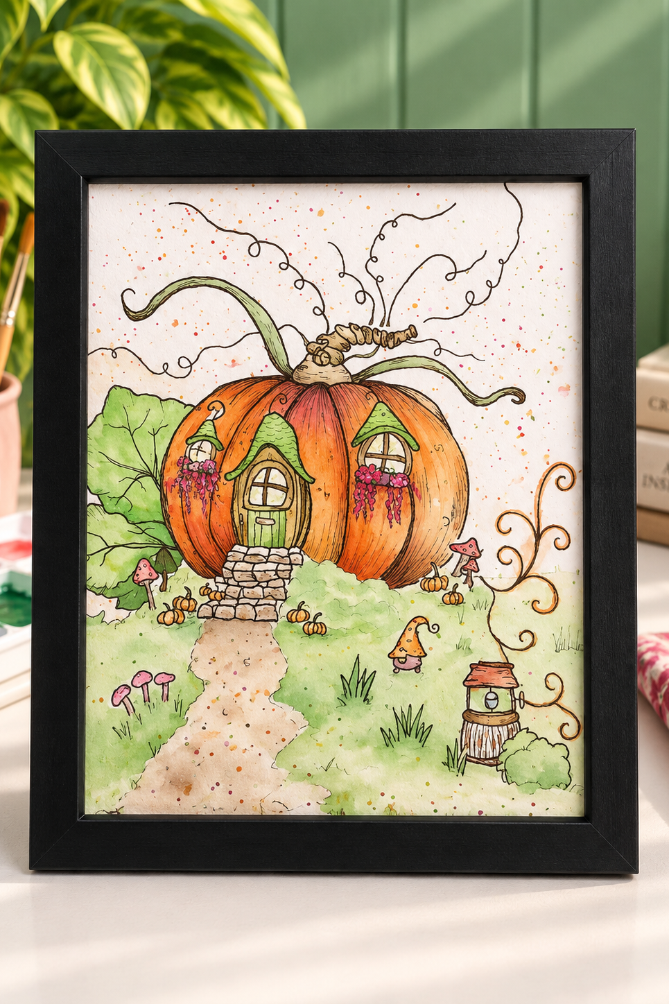 Whimsical Pumpkin Cottage | Framed Print