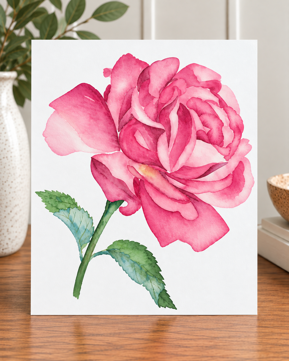 Rose in Blush | Pink Rose Watercolor Print | 8x10
