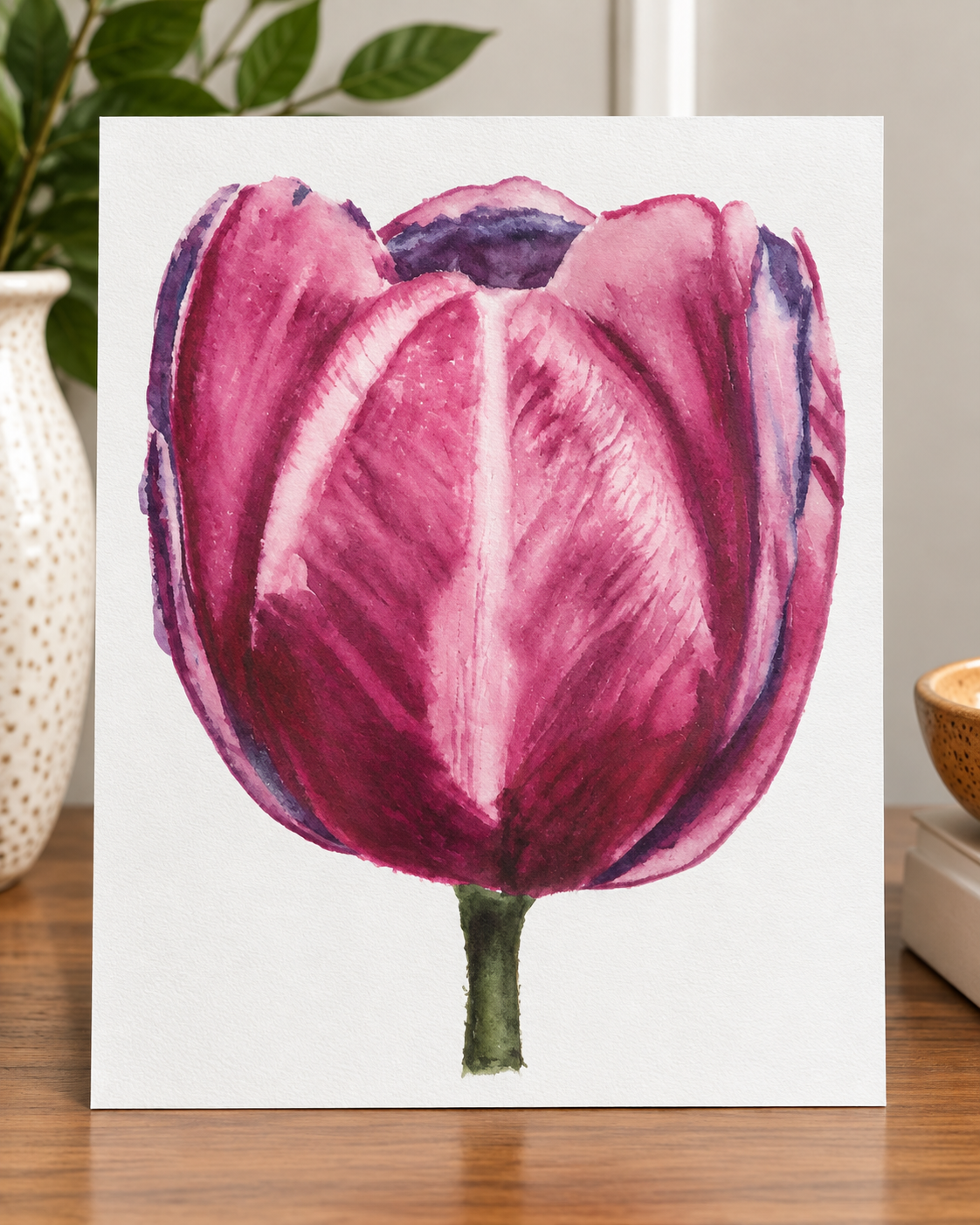 Velvet Bloom | Pink & Plum Tulip Watercolor Print | 8x10