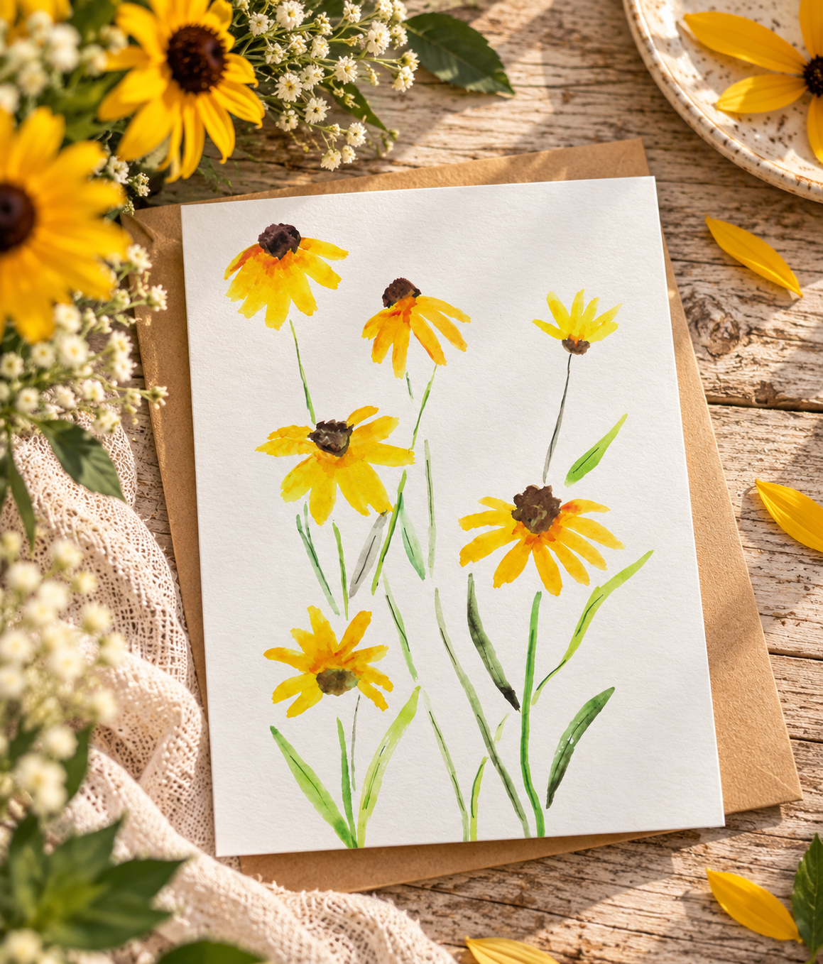 Yellow Wildflower | Watercolor Greeting Card Print | 5×7