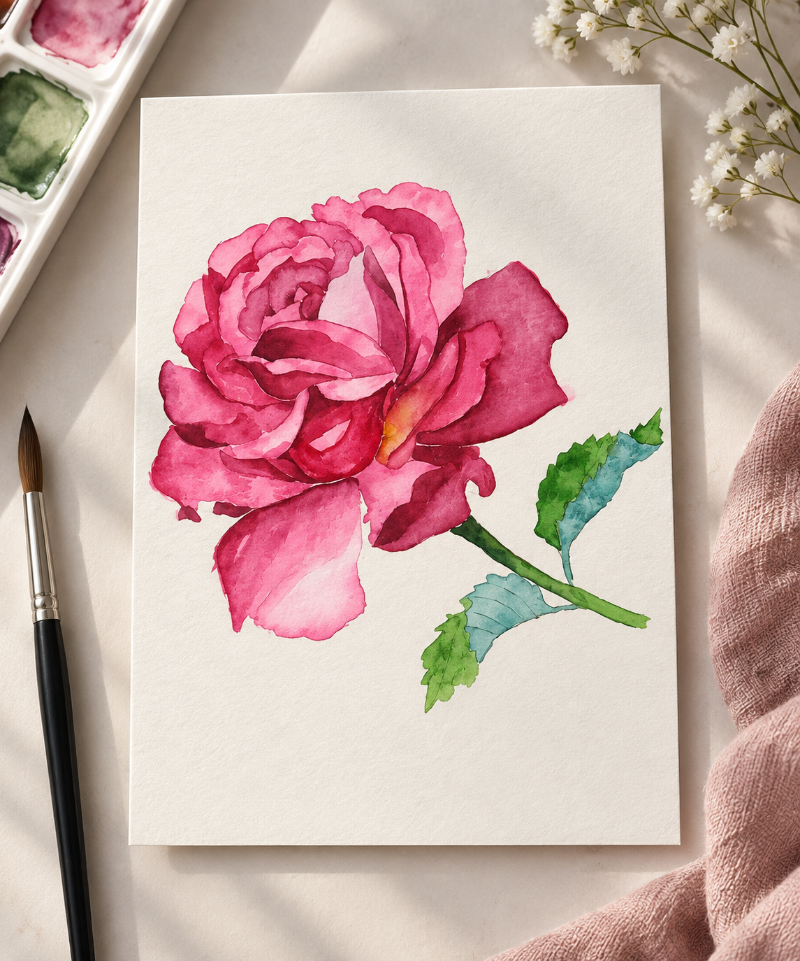 Rose in Bloom | Watercolor Print | 5×7