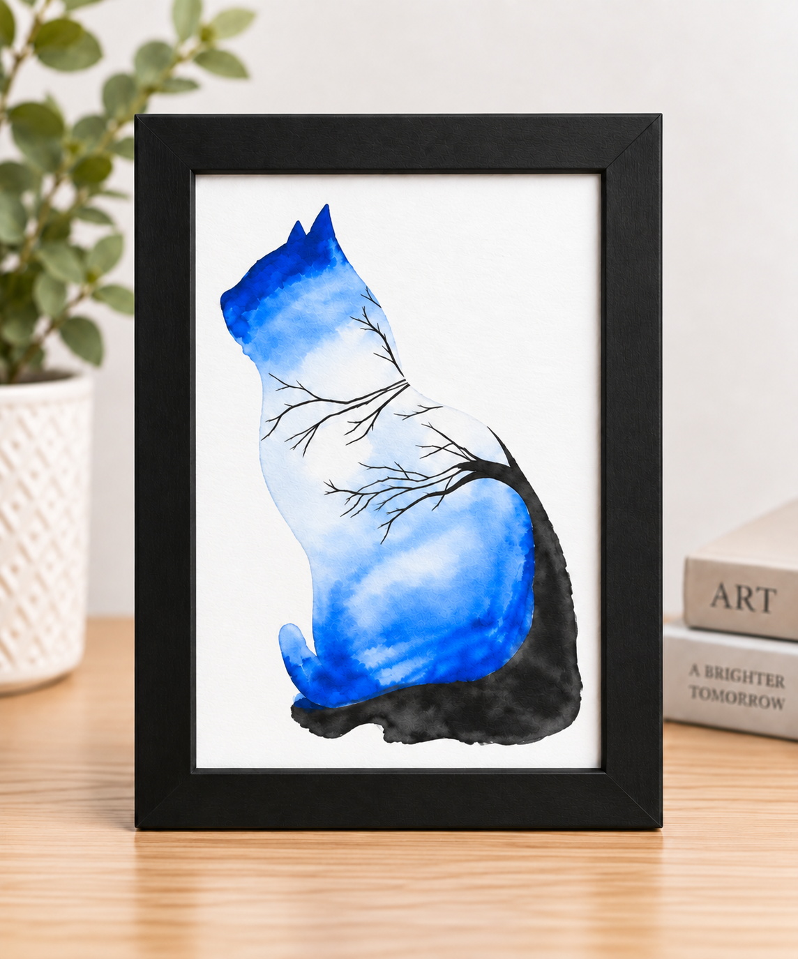 Blue Whiskers | 5x7 Framed Watercolor Cat Print