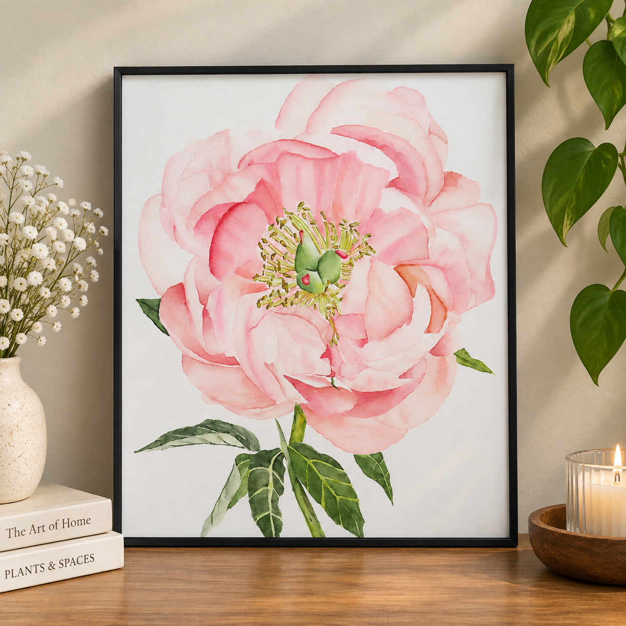 Pretty in Peony | Framed Pink Watercolor Print | 8x10