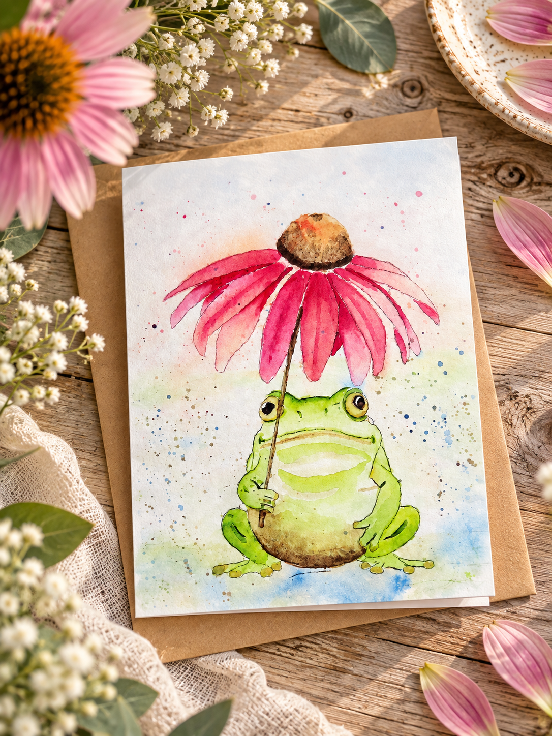 Under the Coneflower | Watercolor Greeting Card Print | 5×7