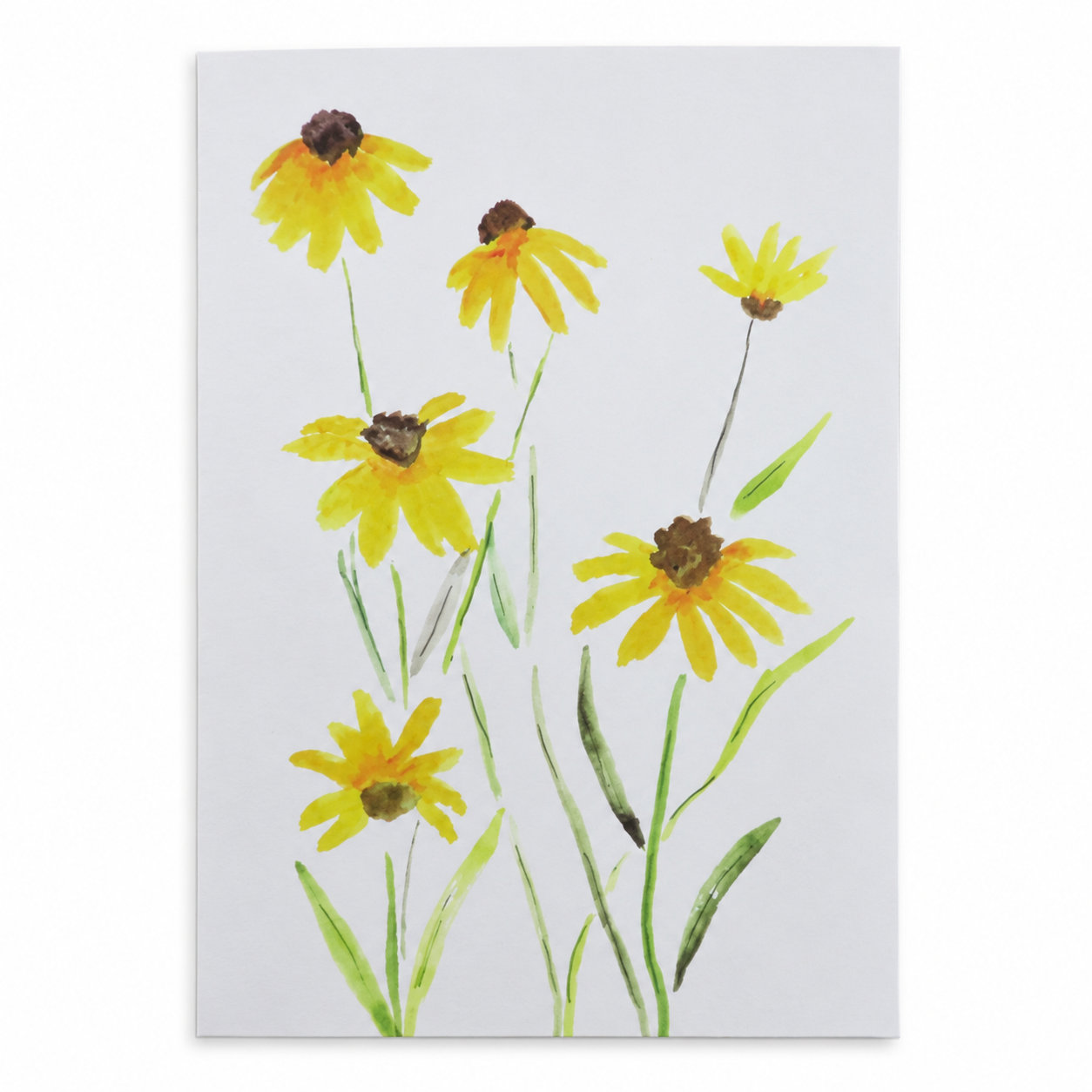 Yellow Wildflower Watercolor Greeting Card Print – 5" × 7"