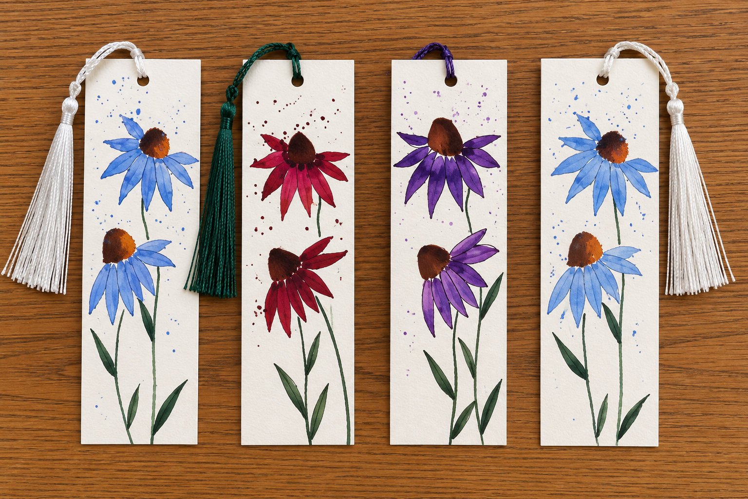 Watercolor Wildflower Bookmarks – Laminated Floral Bookmarks with Tassel