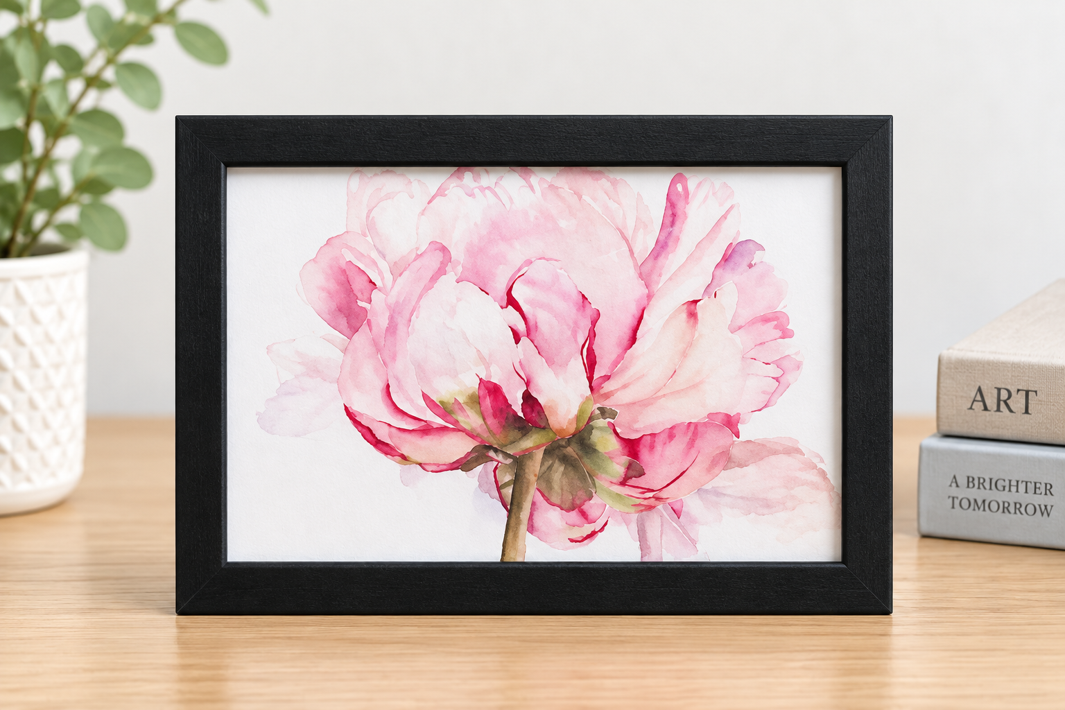 Blush in Bloom – 5x7 Framed Peony Watercolor Print