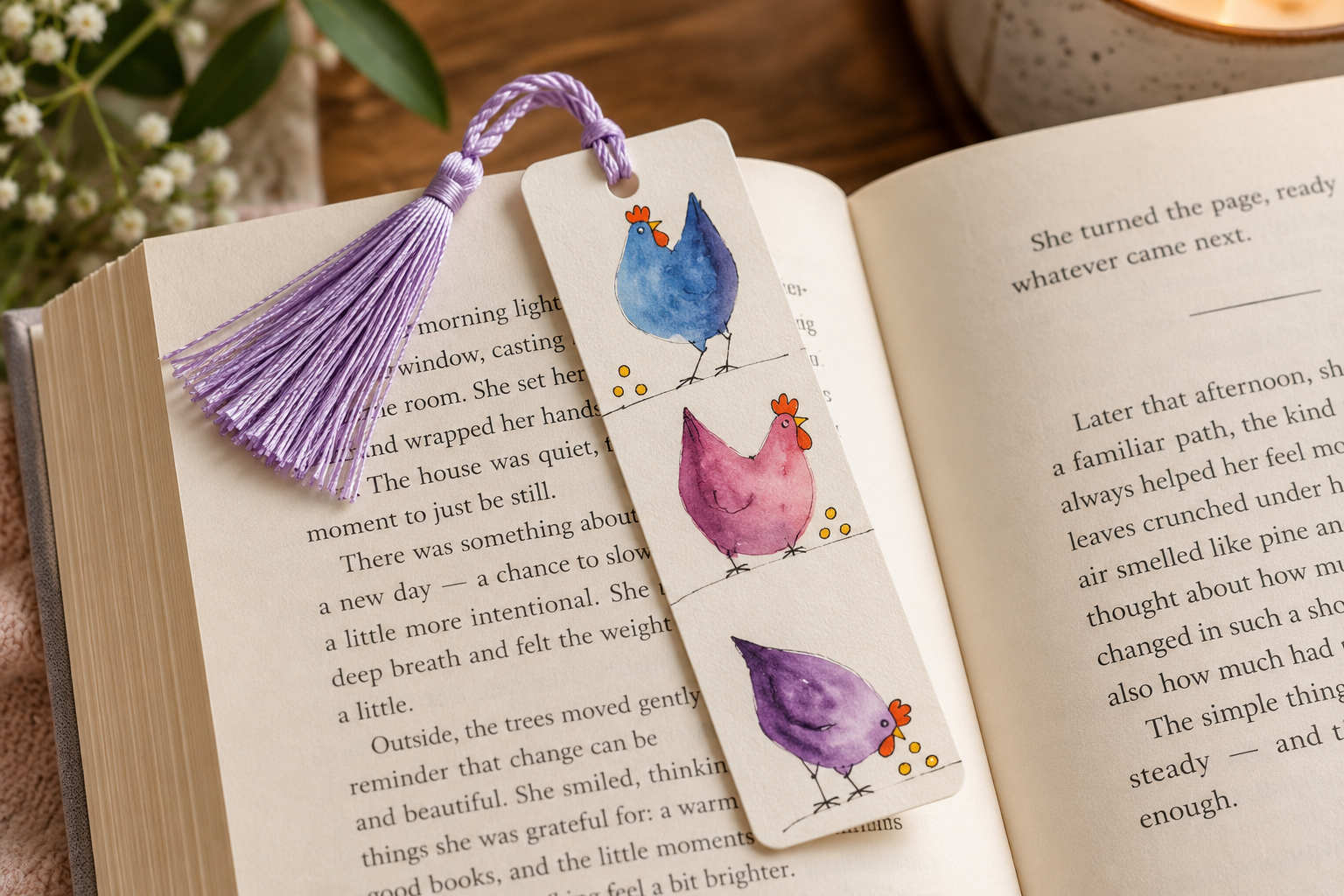 Watercolor Chicken Bookmark | Tassel Bookmark | 5.5x2