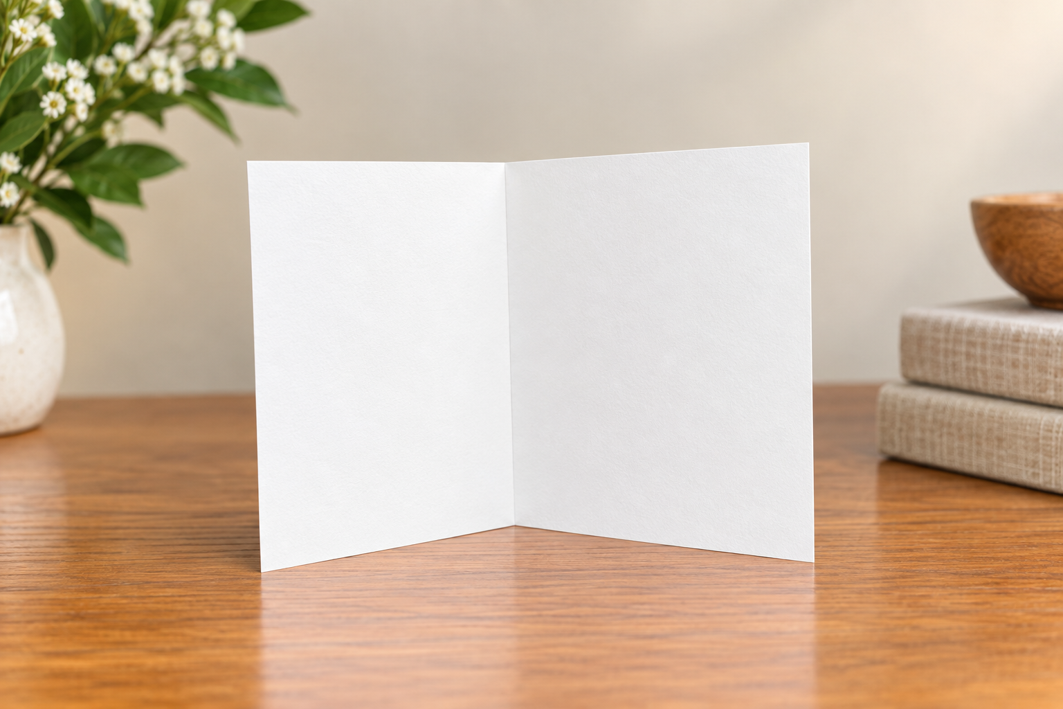 Open Velvet Bloom 3.5 by 5 inch greeting card showing the blank white interior for a personalized handwritten message.