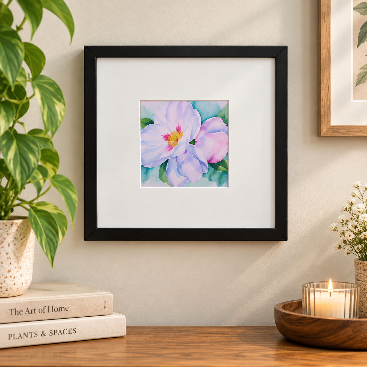 Garden Afterglow | Framed Floral Watercolor Print | 4x4 Print in 8x8 Frame