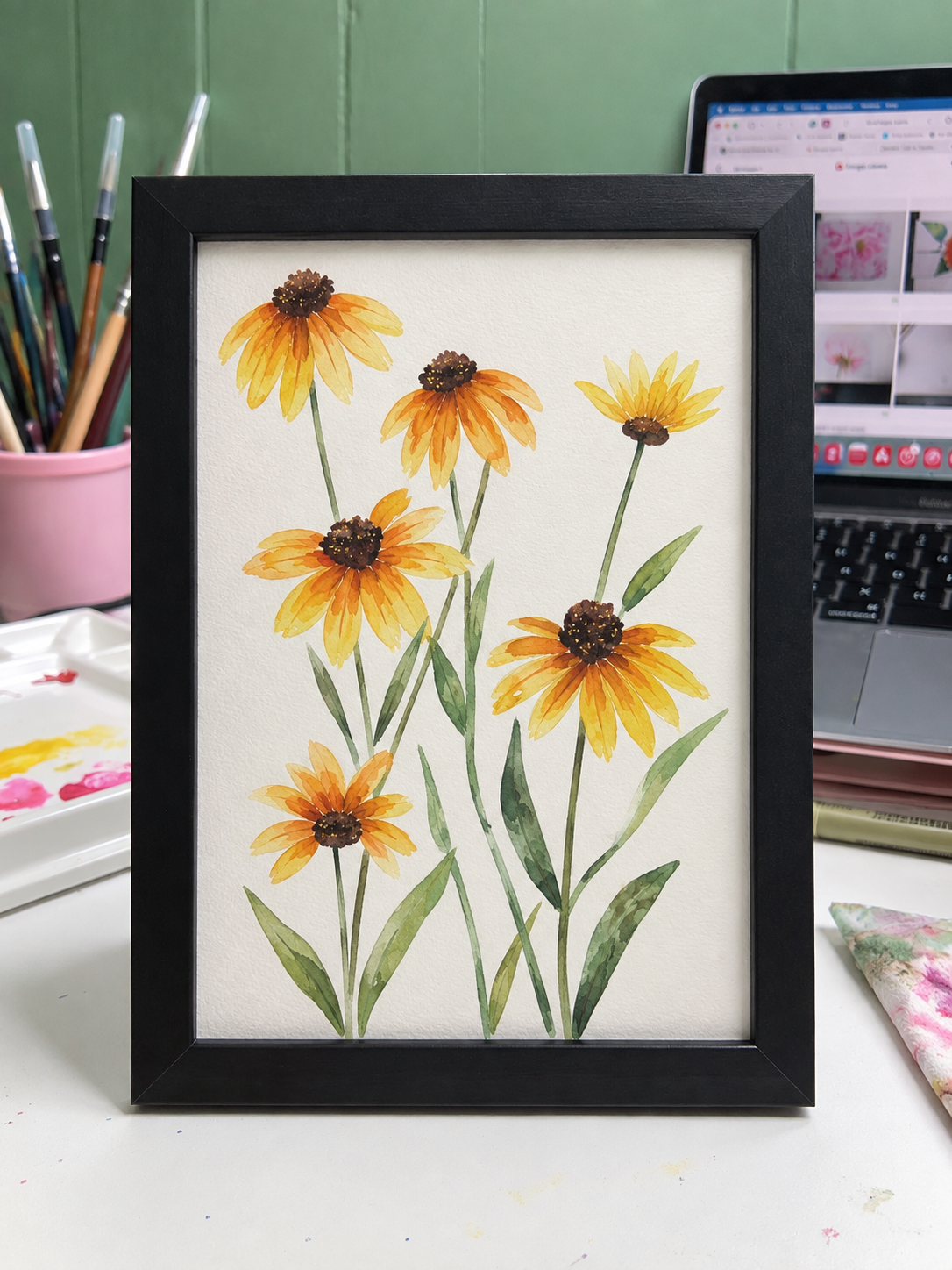Yellow Wildflowers | Framed Botanical Watercolor Print | 5x7