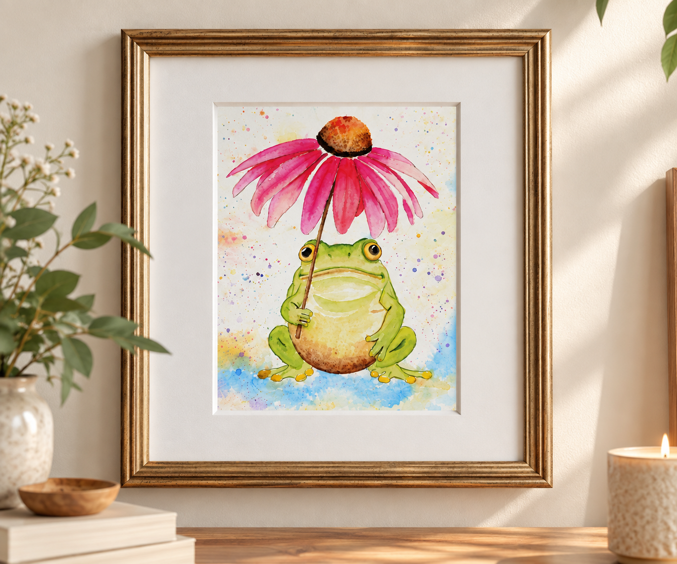 Under the Coneflower | Watercolor Print | 5x7 with 8x10 Mat