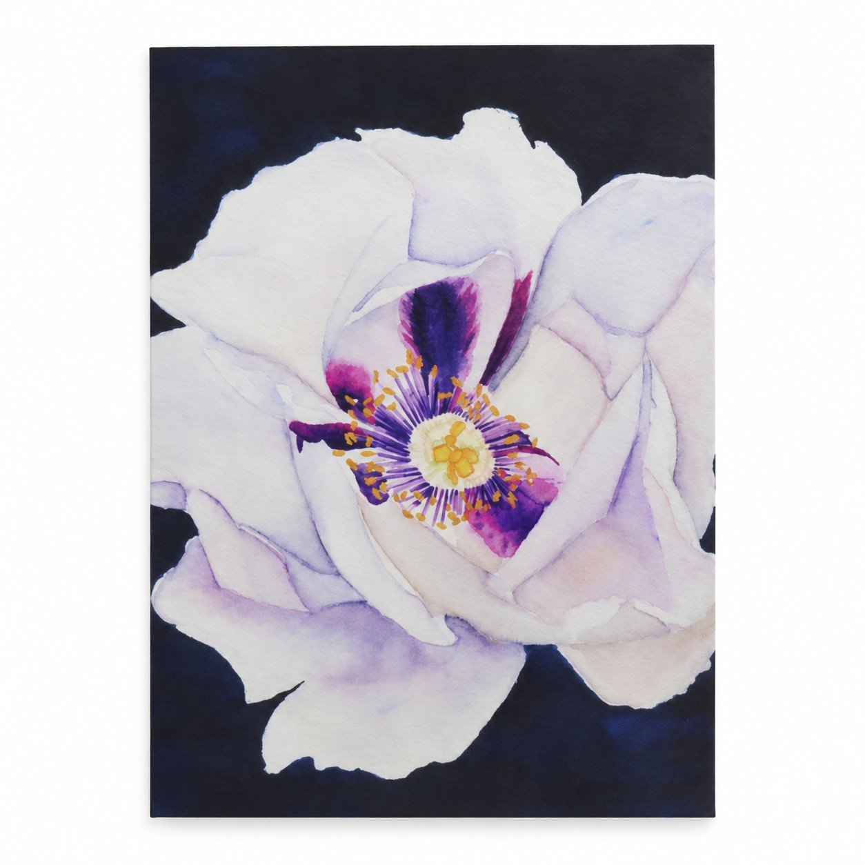 White & Purple Flower Watercolor Greeting Card Print – 5" × 7"