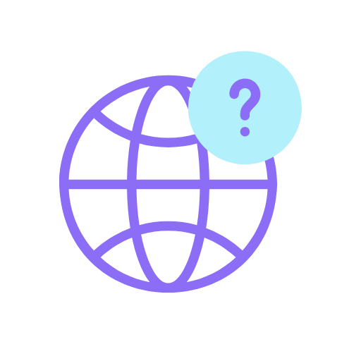 Illustration of a globe with a question mark in a blue speech bubble.