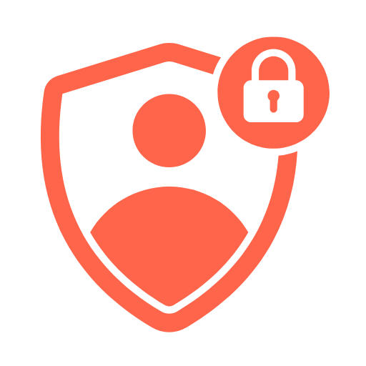 Icon of a person inside a shield with a padlock, representing secure user account or privacy protection.