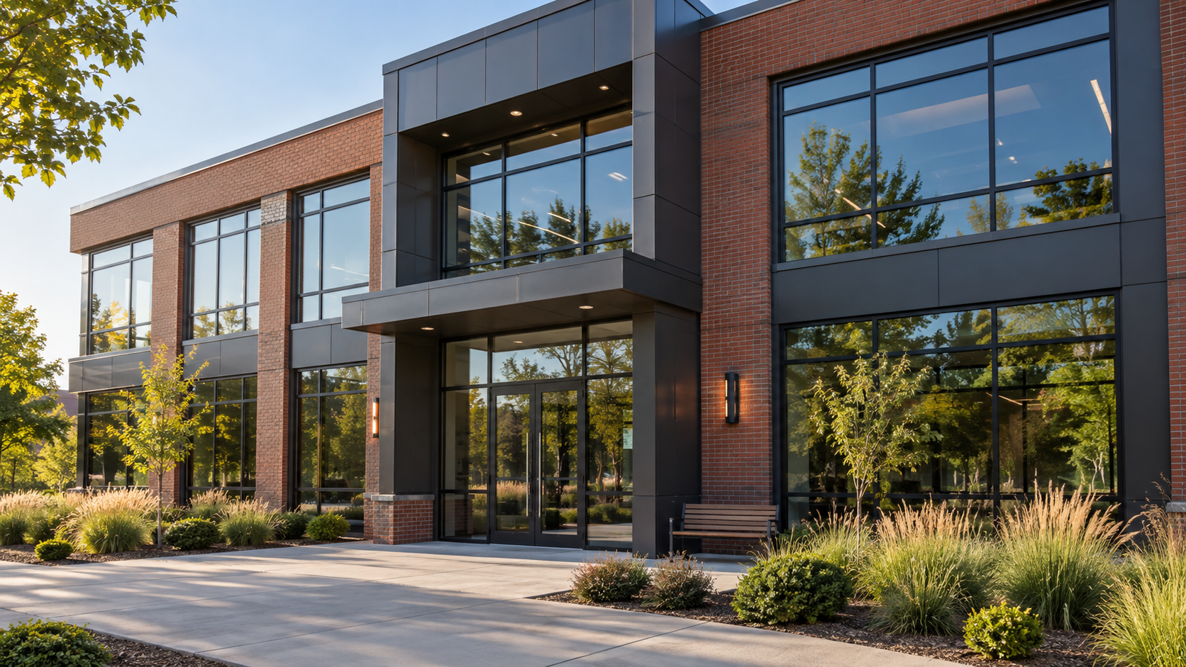 Commercial property serviced by RWC featuring professional exterior window cleaning and property care.