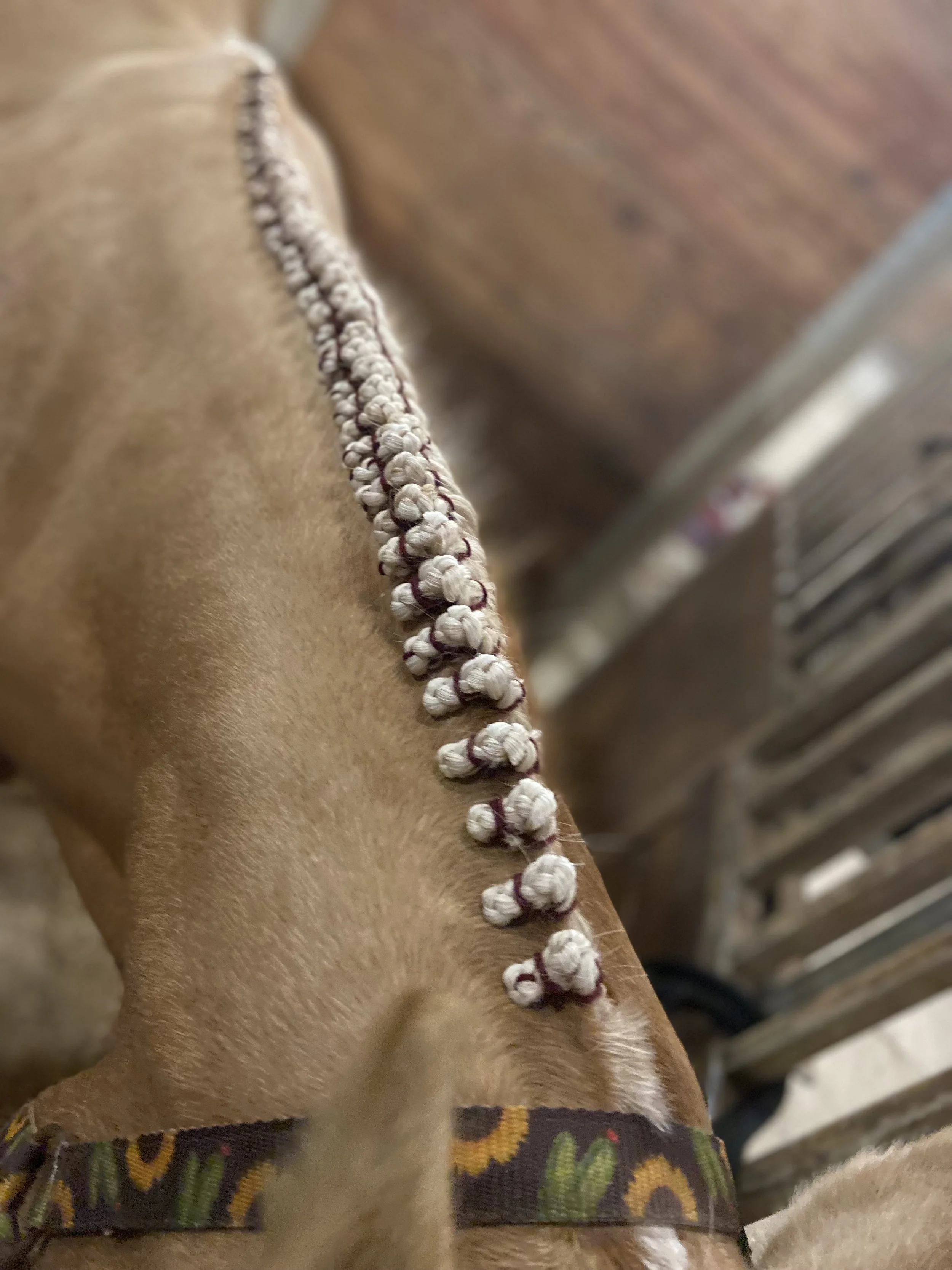 Close-up of a pony that was braided with Hunter braids done by Braid squad Atl.