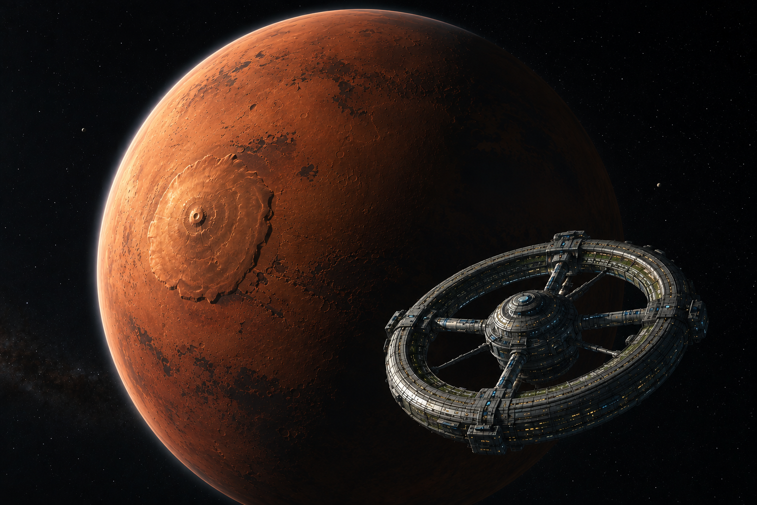HUB-1 space station orbiting Planet Mars.