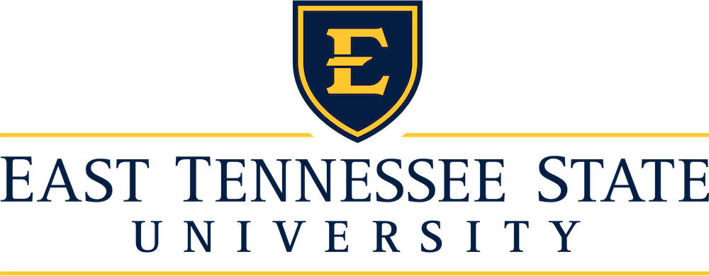 East Tennessee State University logo with a shield emblem featuring the initials 'ET' and text below reading 'East Tennessee State University' in blue and gold.