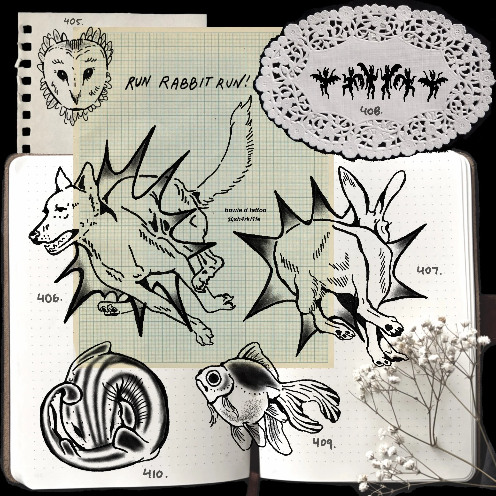 tumblr tattoo designs. animal tattoos in black and grey.