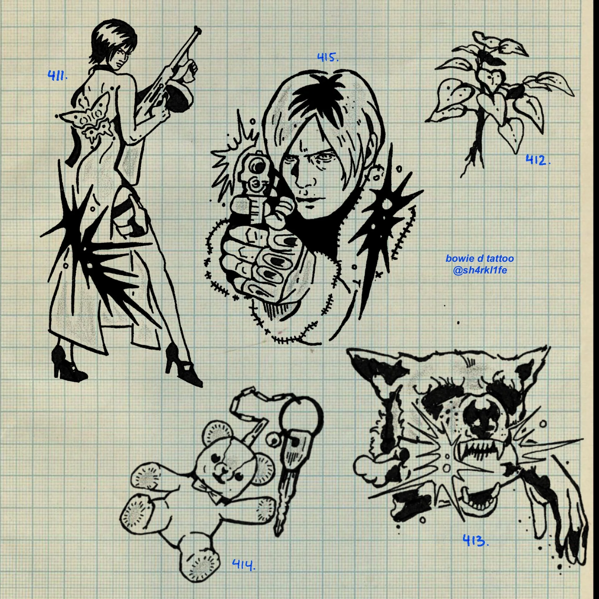 resident evil inspired tattoo designs. blackwork tattoo designs by bowie d tattoo.