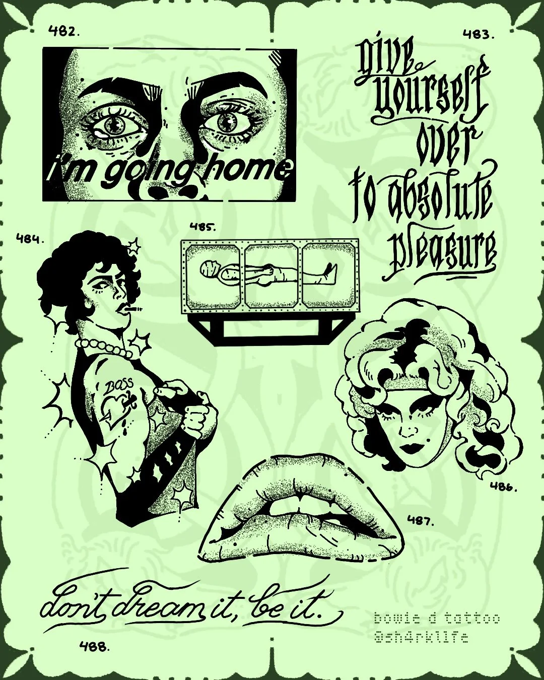 rocky horror picture show inspired tattoo designs. dr frank n furter tattoo.