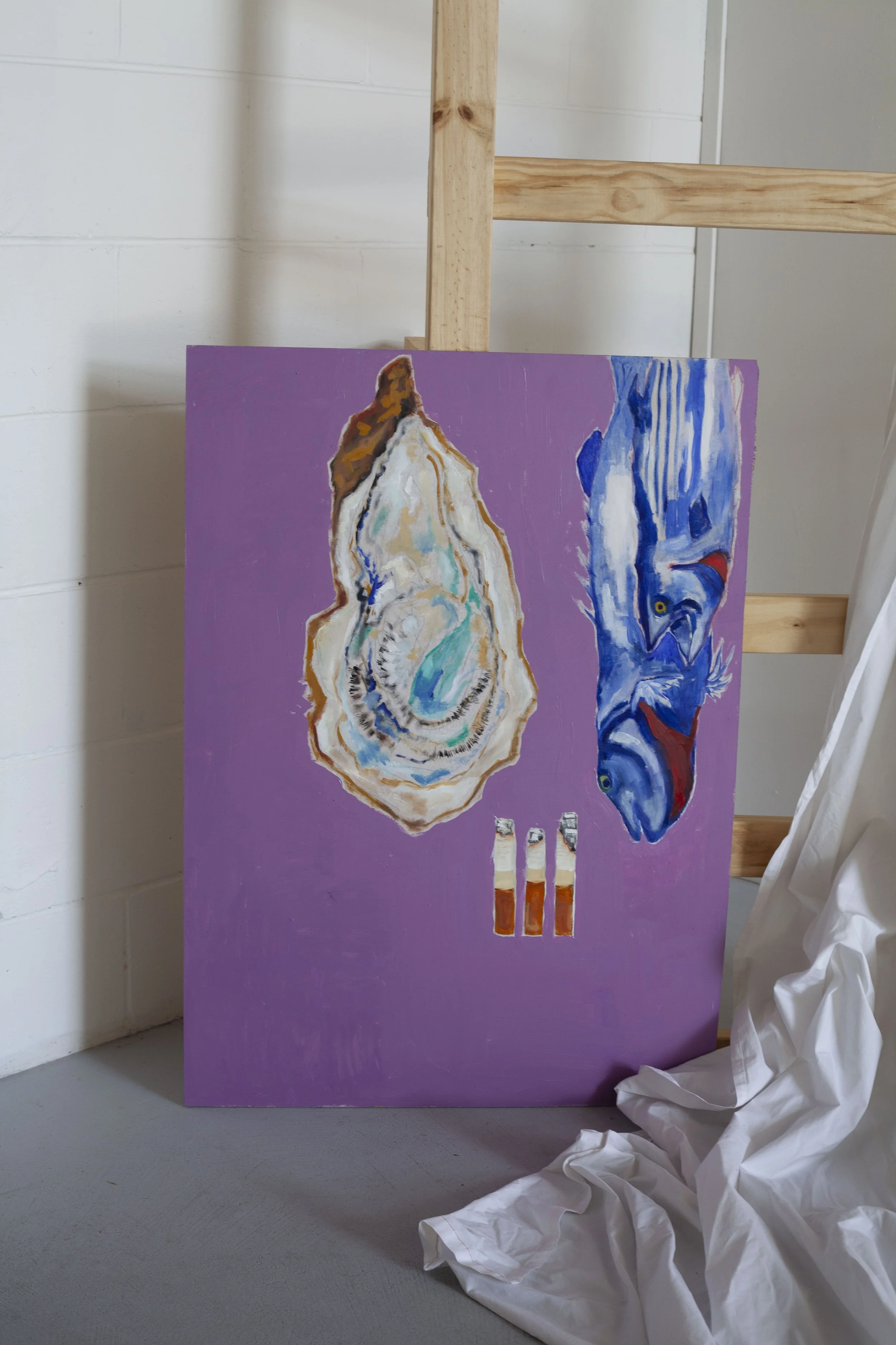 oil and acrylic on panel. oyster painting brisbane queensland.