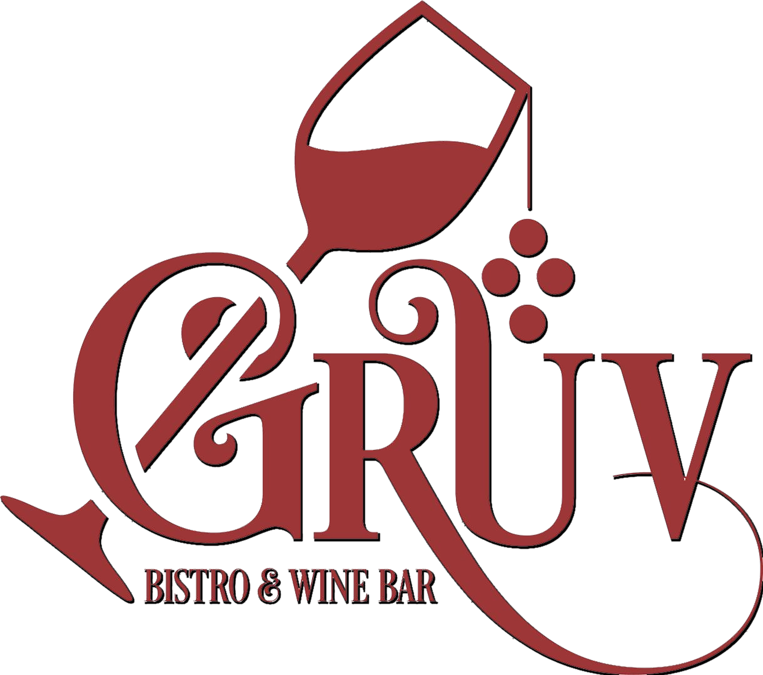 Stylized red wine glass logo with decorative swirls and the text “Bistro & Wine-Bar.”