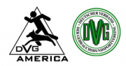 Logo of DVFG America with a figure skiing and a green circular emblem containing text.
