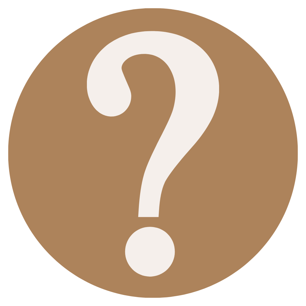 A circular icon with a brown background and a white question mark in the center.