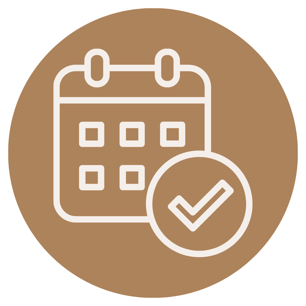 Calendar icon with a checkmark indicating scheduled or completed event.