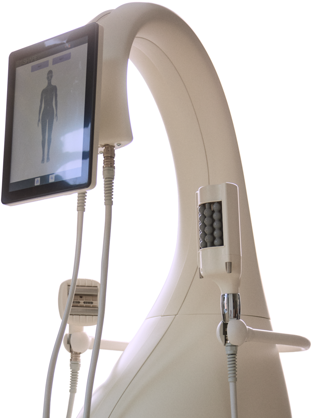 Body contouring and massage machine with touchscreen display and handheld applicators
