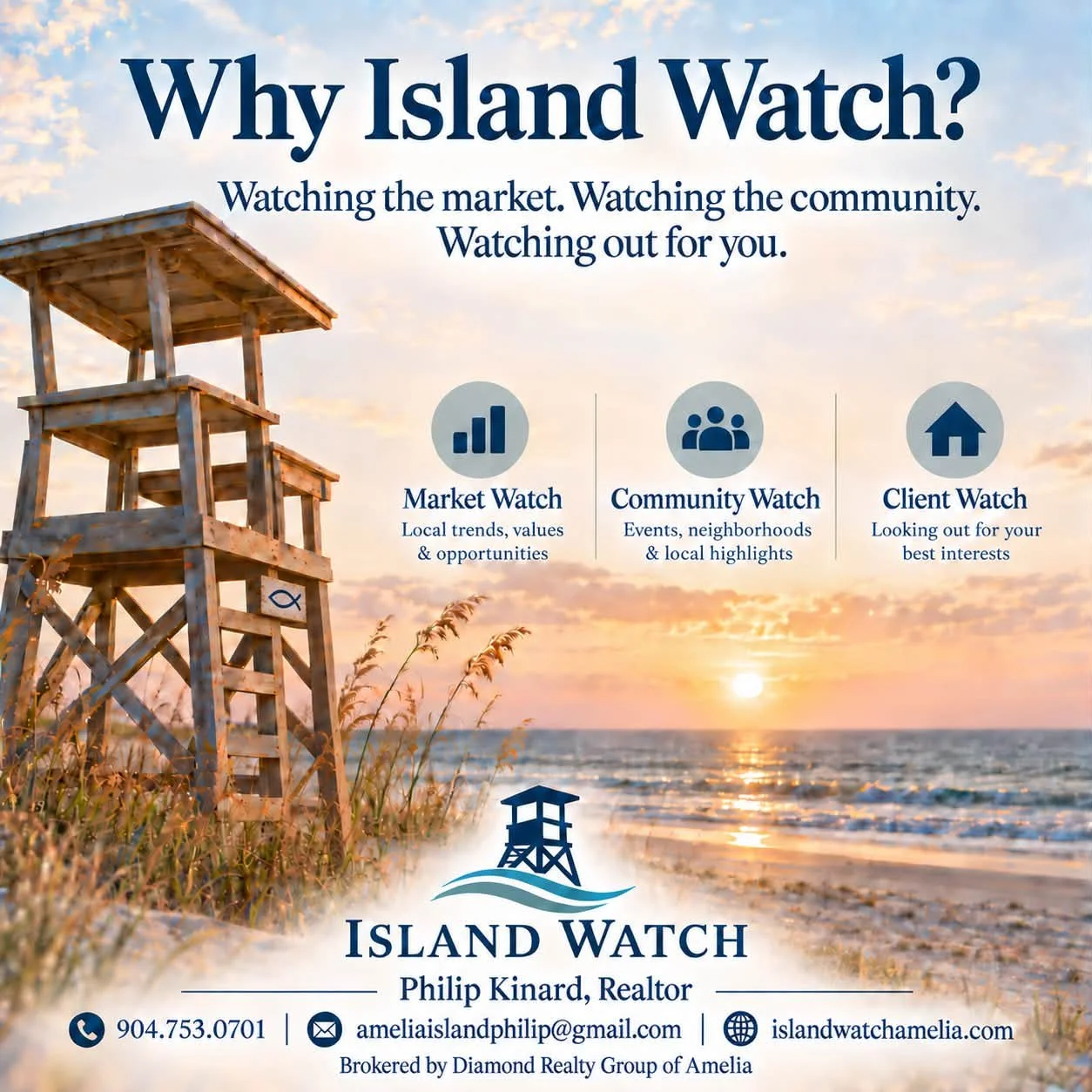So, why a lifeguard stand in a real estate business logo?  First of all, I sat in one of those things for well over a decade on our beaches. It was my summer career and I loved every minute of it. Shout out to all my FBOR people. So many of you I mis