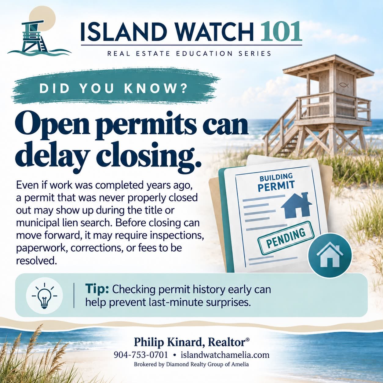 Island Watch 101&hellip;

Can work you had done on your house years ago hold up a closing when you try to sell?

Yes &mdash; it can.

If you&rsquo;ve hired someone to replace windows, replace your roof, update your HVAC system, or perform other major