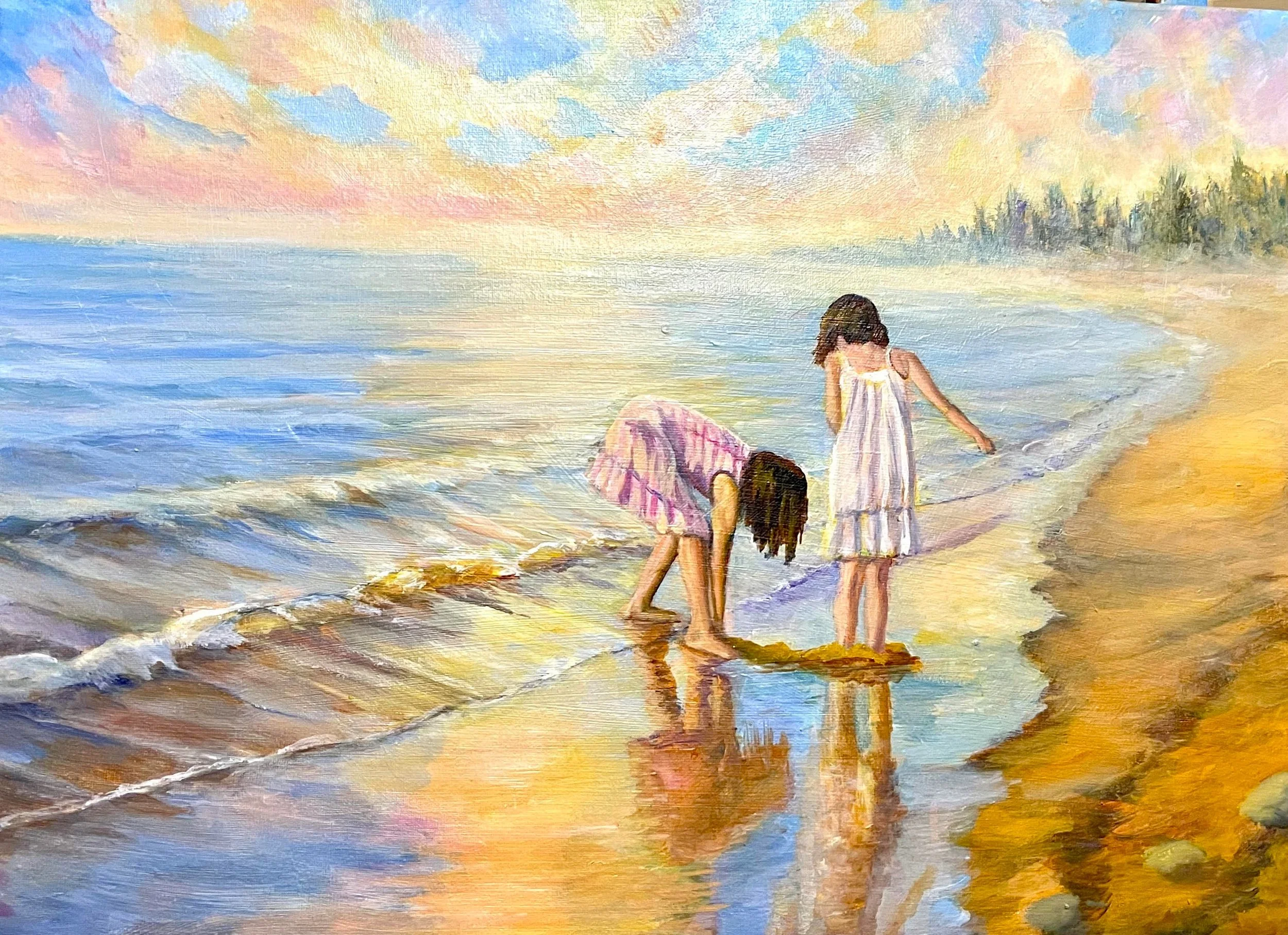 Two Sisters at the Beach, Oil, 18 x 24 in