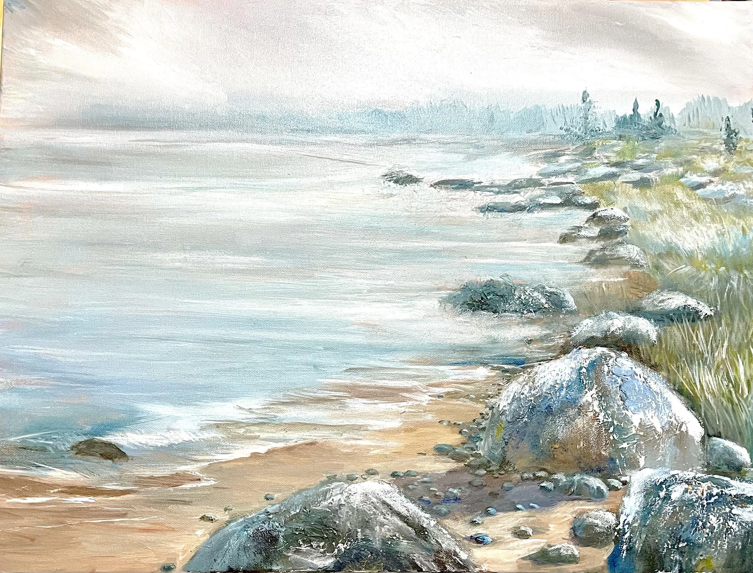 Silver Light Beach, acrylic, 18 x 24 in