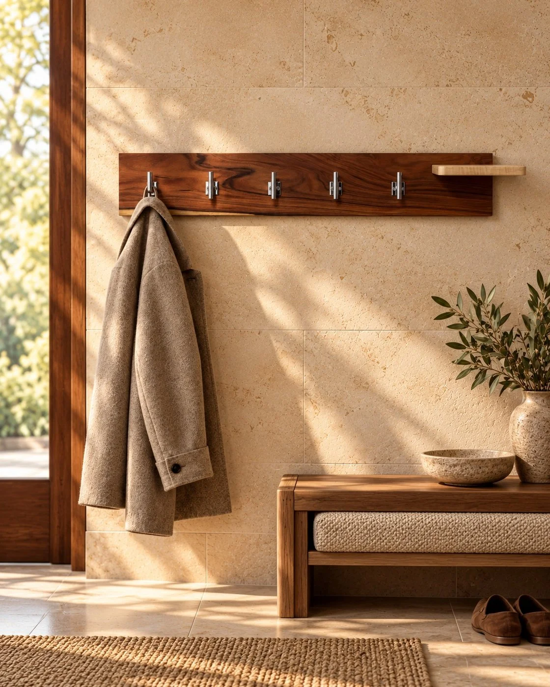 Bolivian Rosewood Coat Rack with Curly Maple Shelf