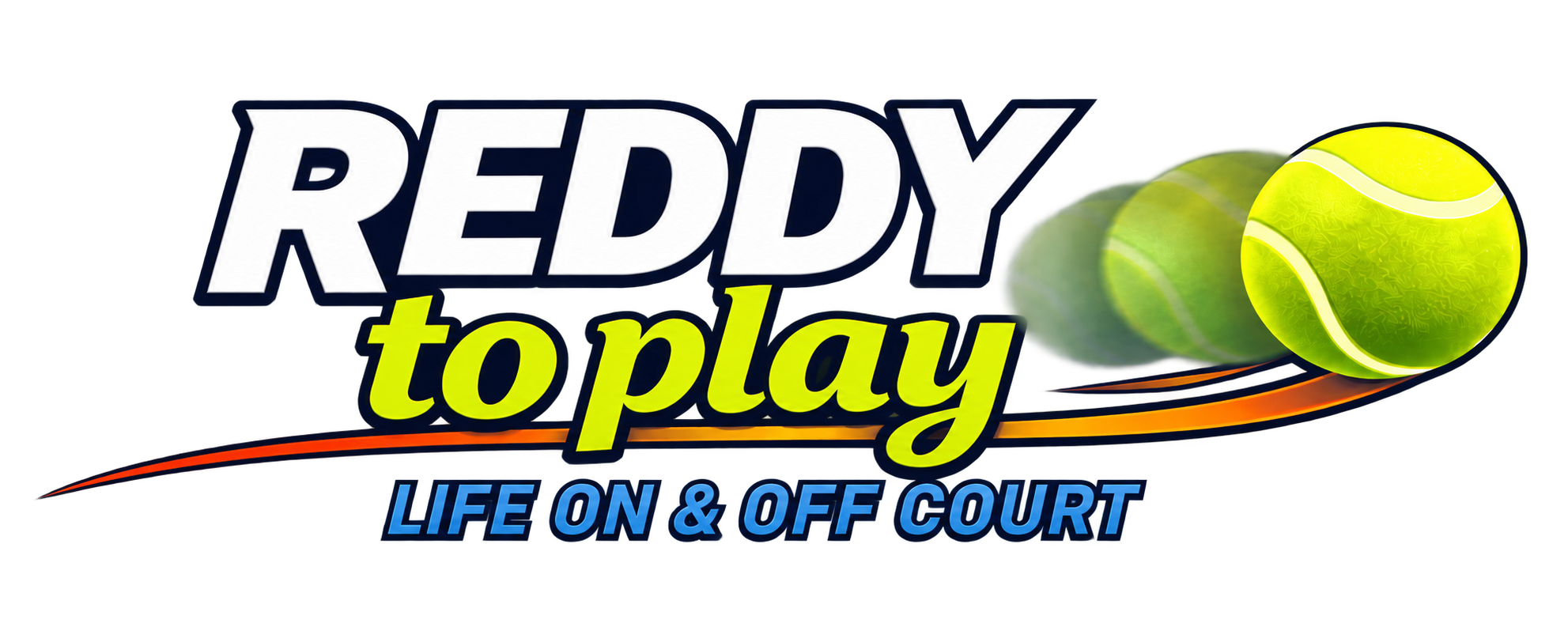 Logo for Reddy to Play, featuring stylized text and a tennis ball