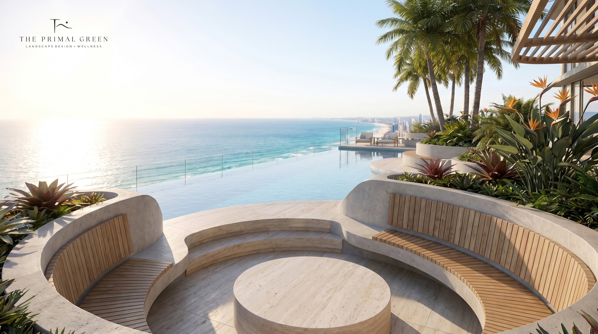 Pool side seating concept design development for a luxury Gold Coast residential high rise apartment complex.