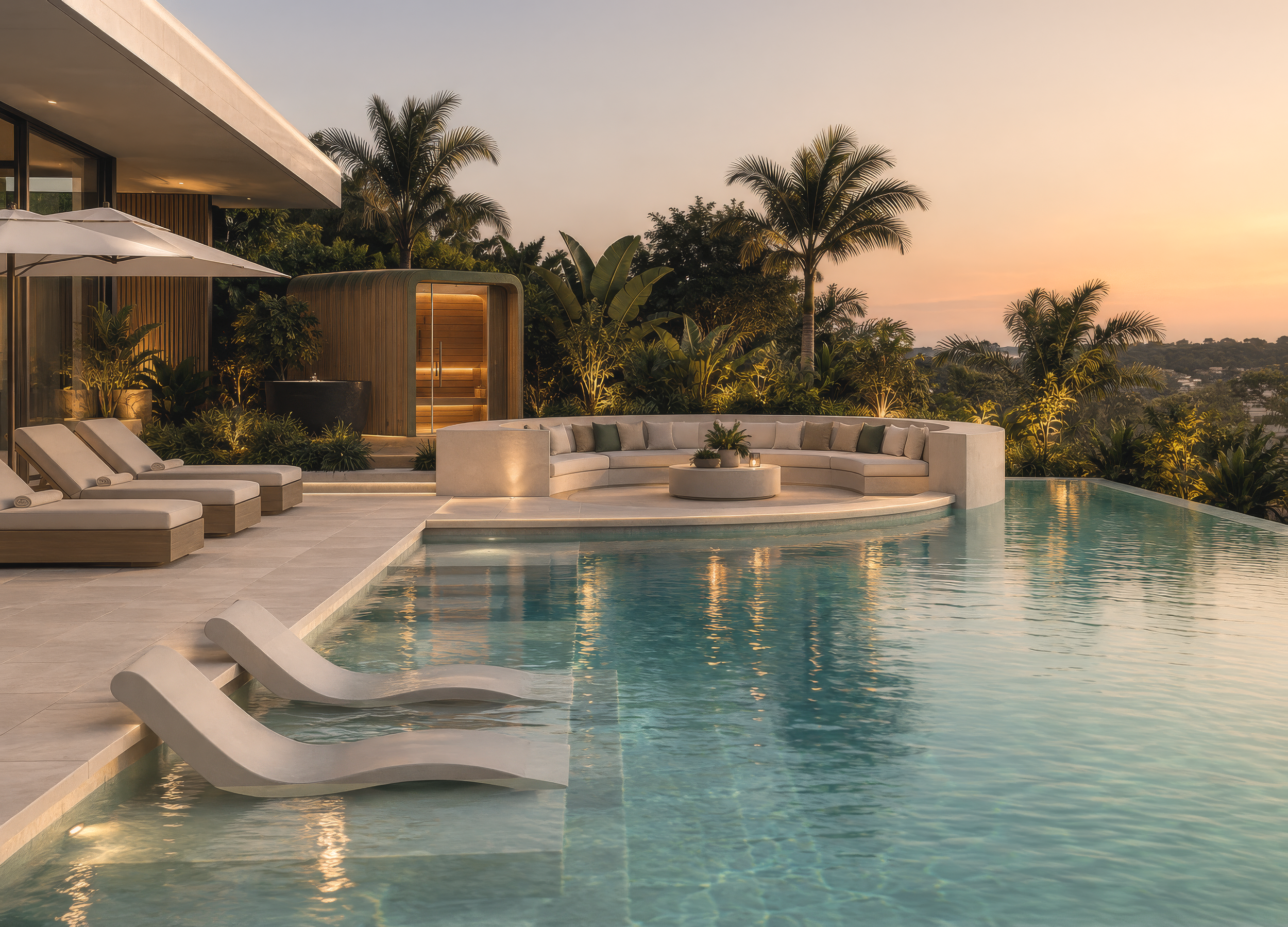 Luxury Gold Coast pool & seating concept stage development.