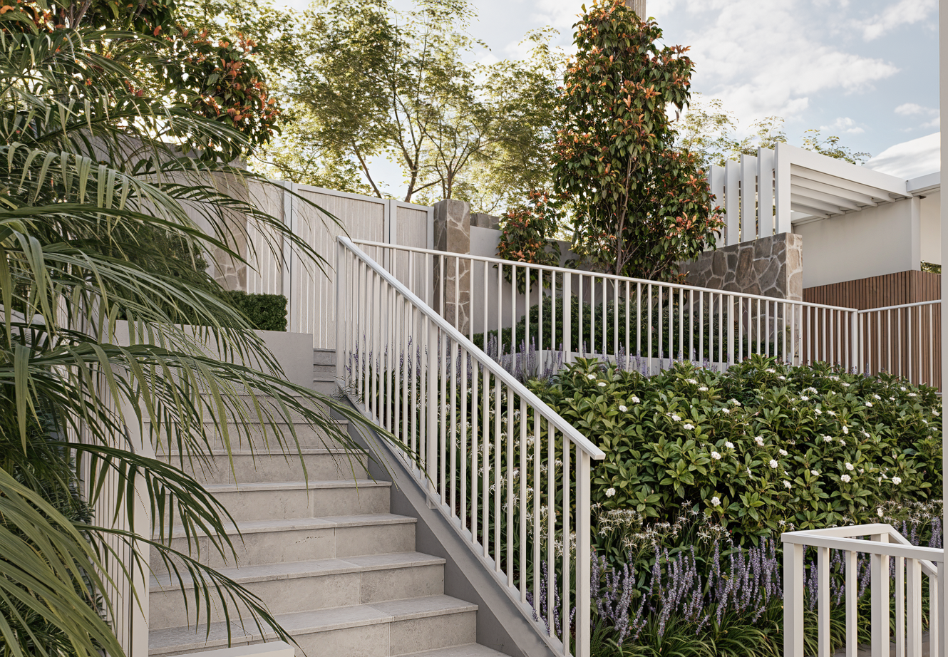Beautiful front entry step design & modern styling for our inner city Brisbane project.