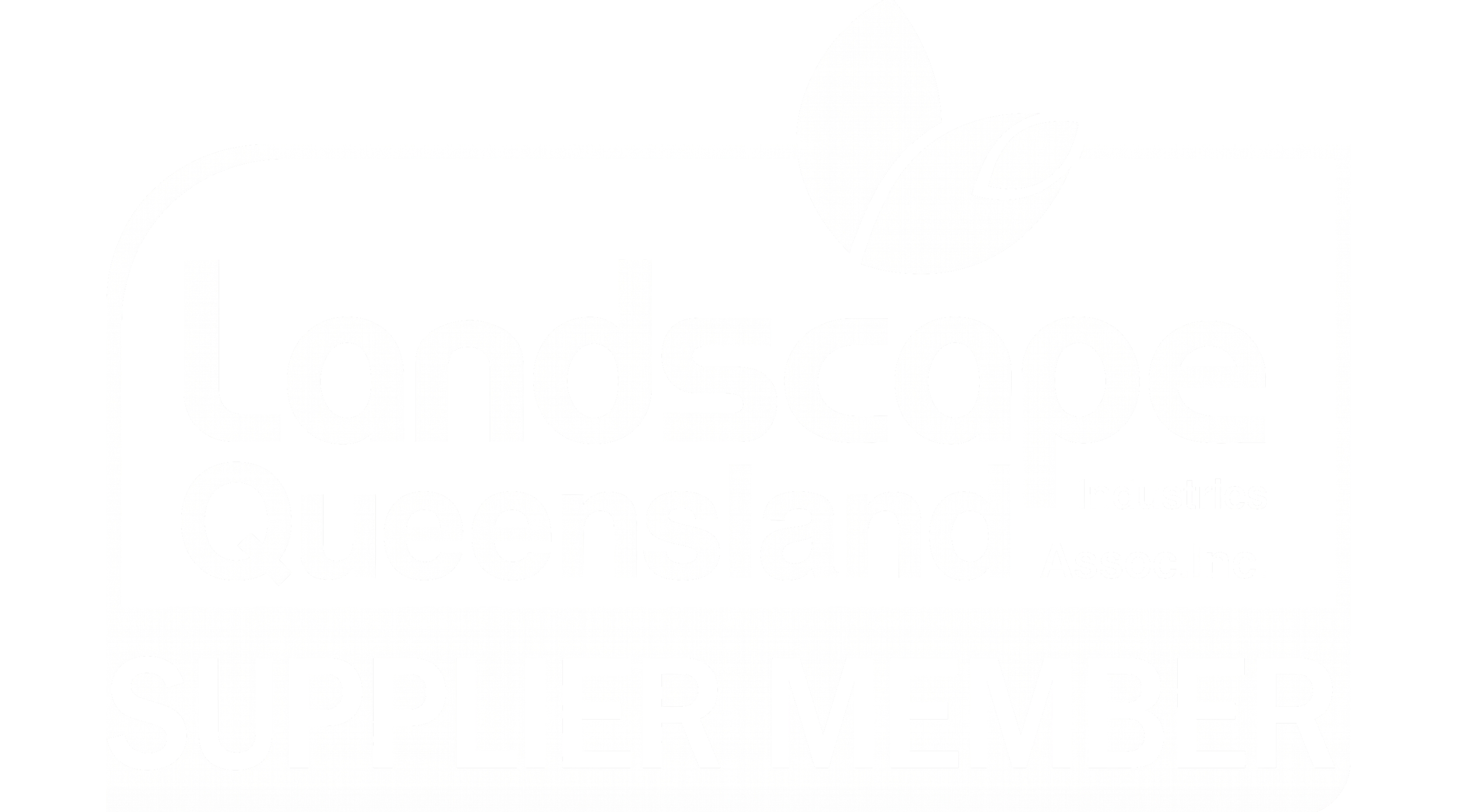 Black and white logo for Landscaping Queens and Industries Assoc Inc. with a leaf icon.