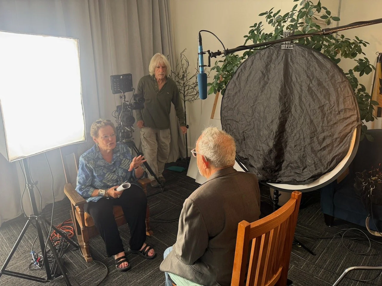 On set with director Abby Ginzberg, interviewee Robert Reich, and cinematographer Vicente Franco #JudgesUnderFire #RobertReich