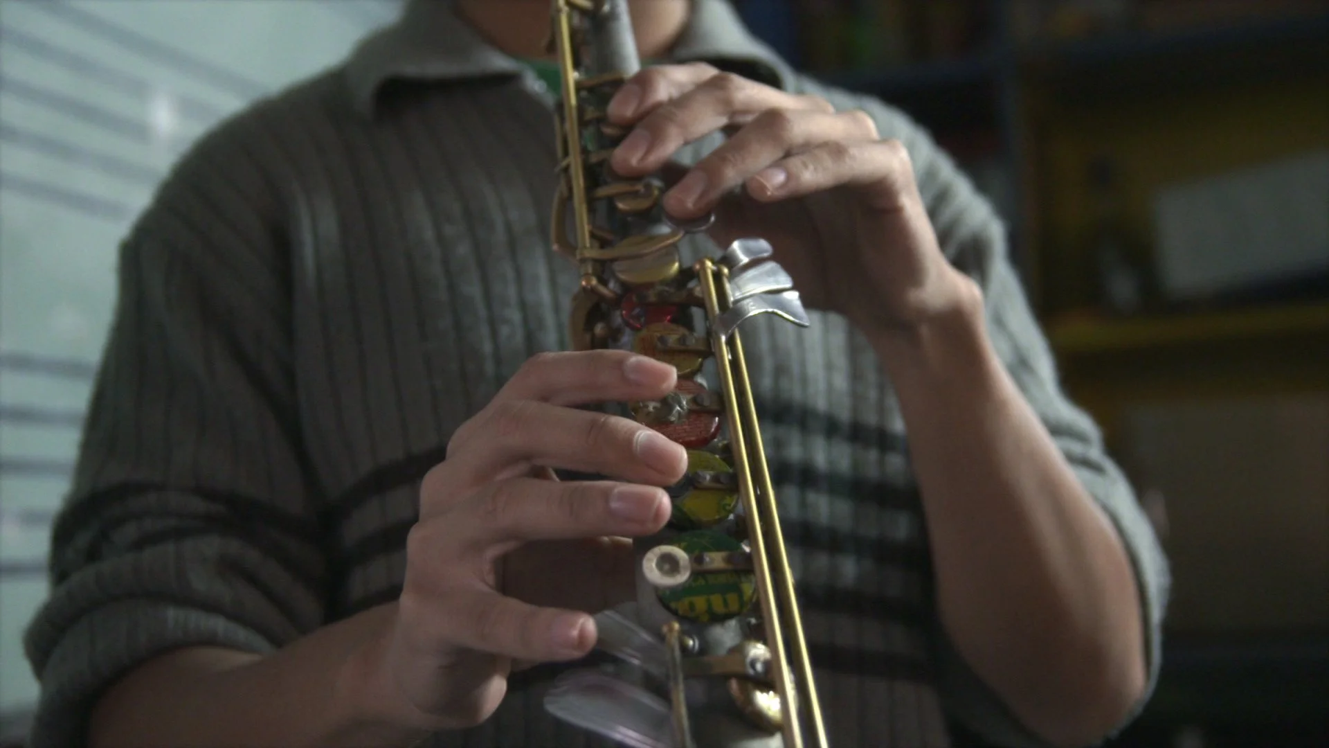 playing saxophone