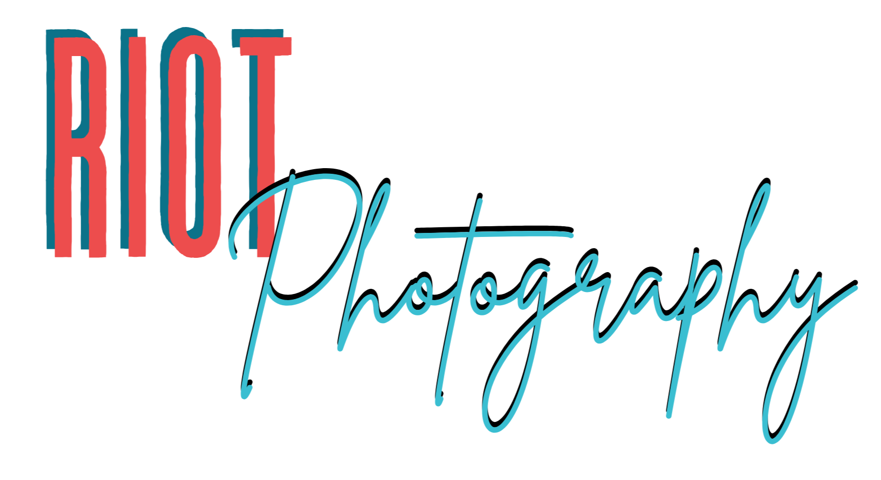 Logo for Riot Photography featuring the words 'Riot' in large red and blue letters and 'Photography' in cursive blue writing.