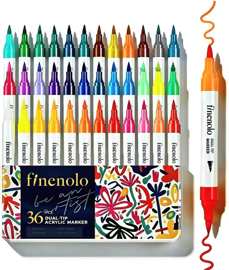 72 Colors Acrylic Paint Markers, 36 Dual Brush Tip Art Markers
