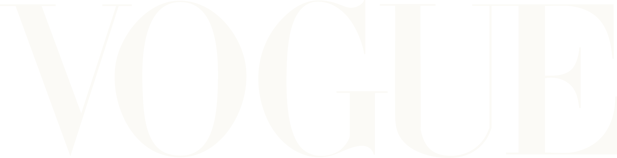 Close-up of a black and white Vogue magazine logo